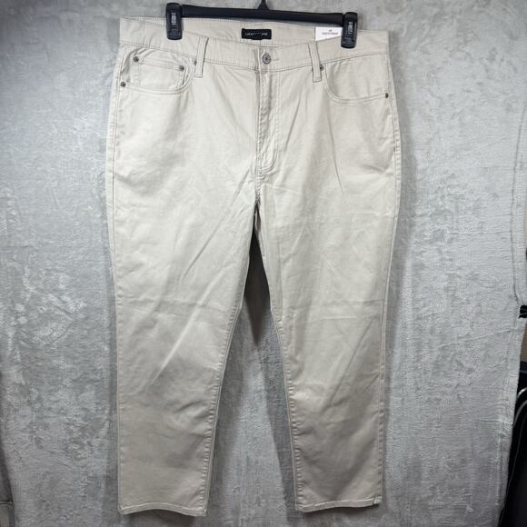 Lucky Brand NEW Mens Pants 410 Athletic Straight 38X30 Beige Stretch Zipper Logo - Picture 1 of 15